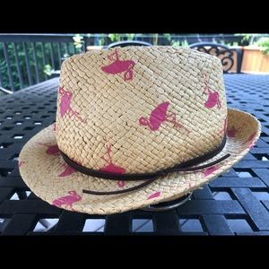Aldo Straw Fedora Hat with Pink Flamingos